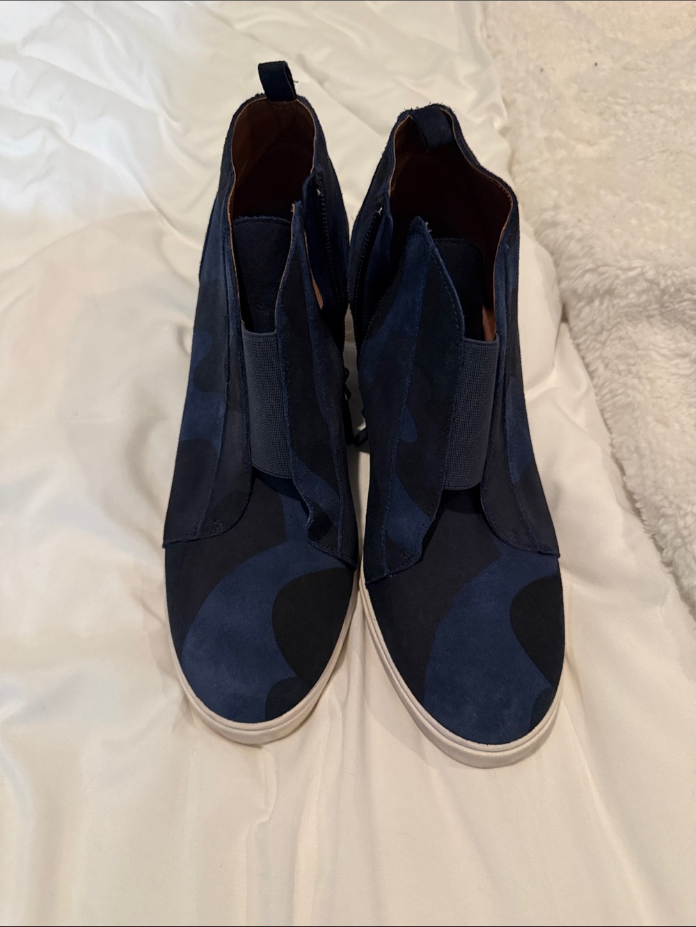 Paolo Navy & Black Suede Wedge Ankle Booties